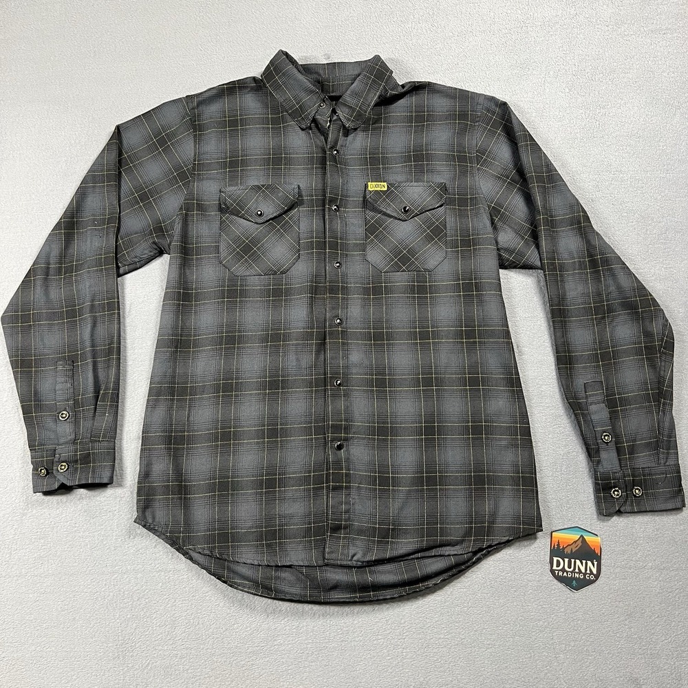 Dixxon Flannel Shirt Mens L Gray Raven Plaid Pearl Snap Button Up Pockets
